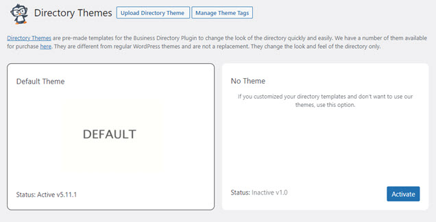 Activate Directory theme page